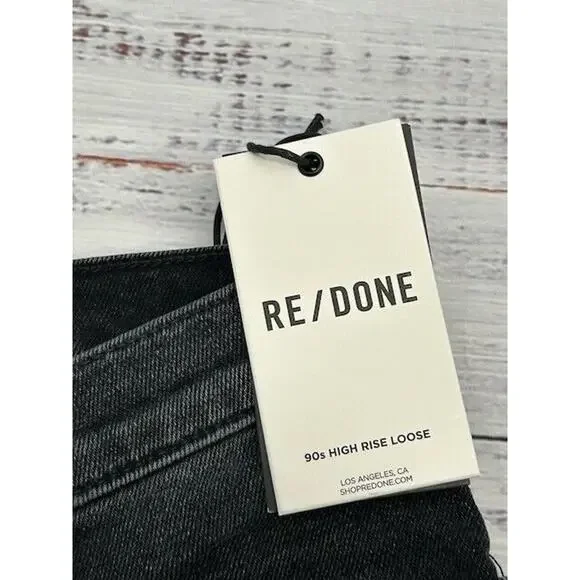 RE/DONE Womens 70s Stove Pipe Straight Leg Jeans Raw Hem Denim Black Size 29 NWT Straight Leg